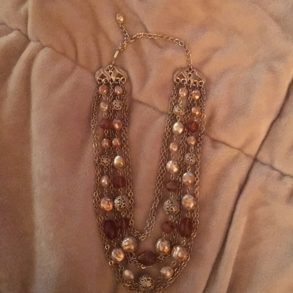 Gold brown beaded necklace